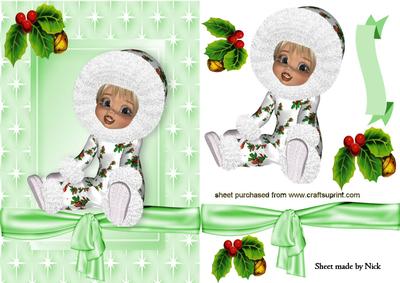 Little Girl in Snowsuit with Holly and Star Frame