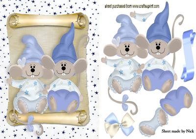 Cute Pair of Mice with Santa Hats on , on a Scroll