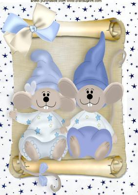 Cute Pair of Mice with Santa Hats On, on a Scroll A4