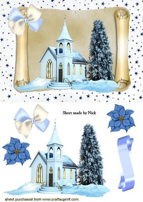 Church with Snow on a Scroll