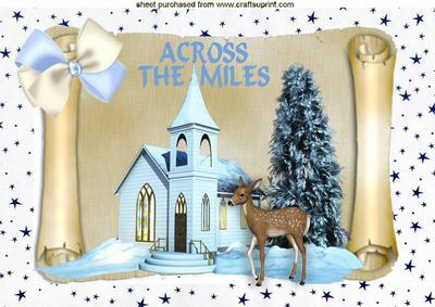Across the Miles, Church with Snow on a Scroll A4