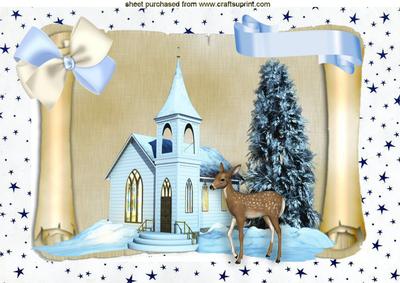Church with Snow on a Scroll A4