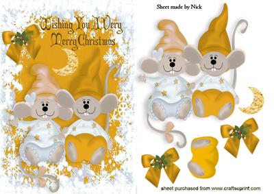 Wishing You a Very Merry Christmas, Cute Mice in Gold