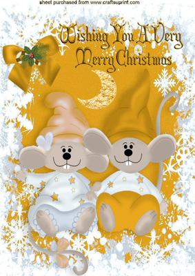 Wishing You a Very Merry Christmas, Cute Mice in Gold A4