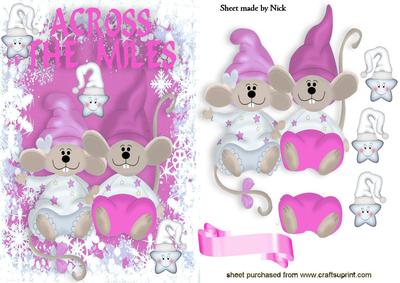 Across the Miles, Cute Mice in Pink Snowsuits