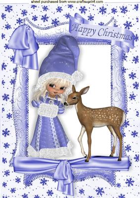 Sweet Little Girl with Reindeer in Ornate Frame A4
