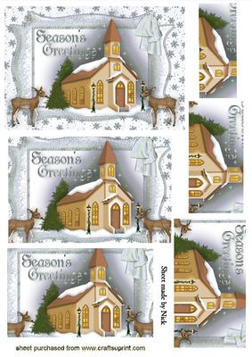 Christmas Church with Reindeers in Silver, Pyramids