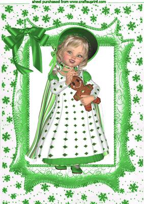 Sweet Little Girl All Dressed Up in Green in Frame A4