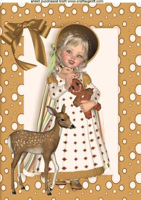 Little Girl in Gold Snow Frame with Reindeer A4