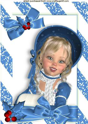 Lovely Girl in Blue Bonnet with Holly and Bow A4