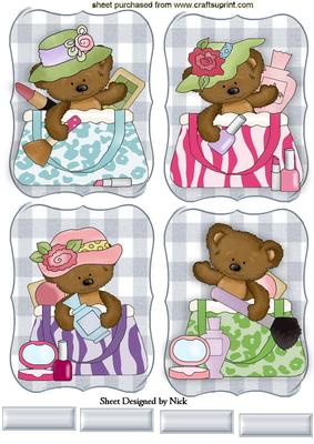 Cute Makeup Bag Teddies with Hats on , Toppers