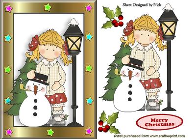 Little Girl in Star Frame with Snowman