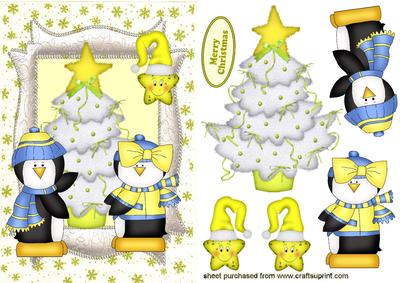 Cute Penguin's with Christmas Tree & Cheeky Star