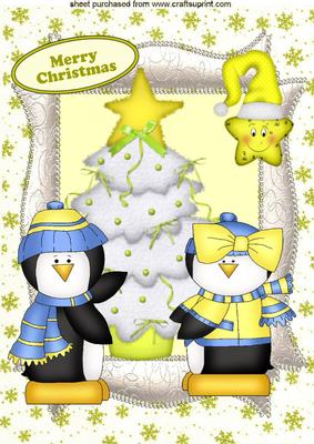 Cute Pair of Penguin's with Christmas Tree and Cheeky Star