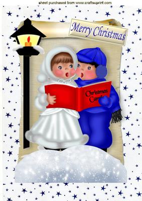 Carol Singers in the Snow on a Scroll with Lamp A4