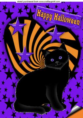 Psychedelic Stars N Stripes with Halloween Black Cat A4