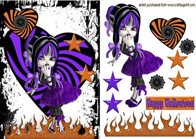 Pretty Gothic Girl in Purple/orange Psychedelic Background