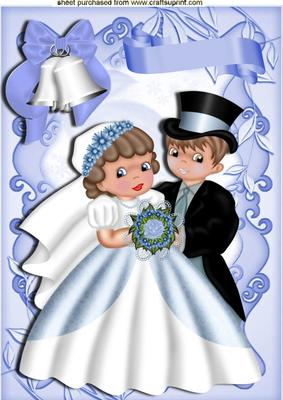 Loving Wedding Couple, in Floral Frame the Blue Bell A4
