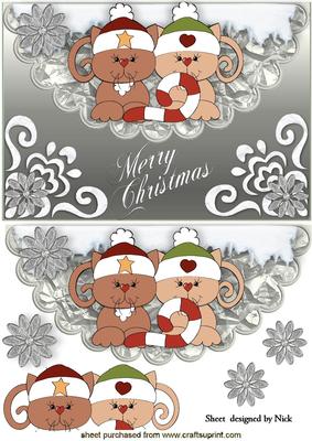 Cute Pair of Christmas Kitties with Hats On