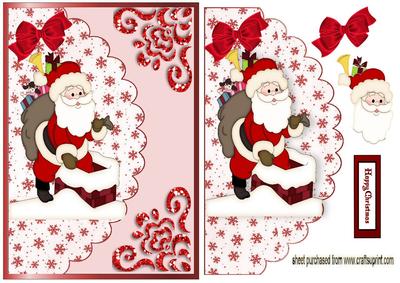 Santa Down the Chimney on Scallped Envelope