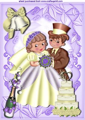 Lovely Bride in Cream, Groom in Brown & Wedding Cake A4