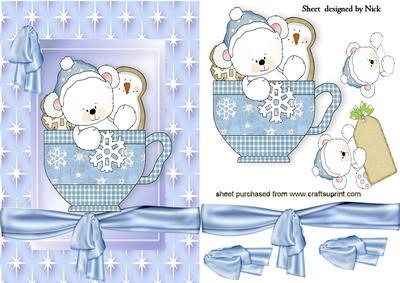 Little White Polar Bear in Teacup in Star Frame