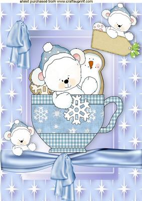 Little White Teddy in Teacup in Star Frame A4