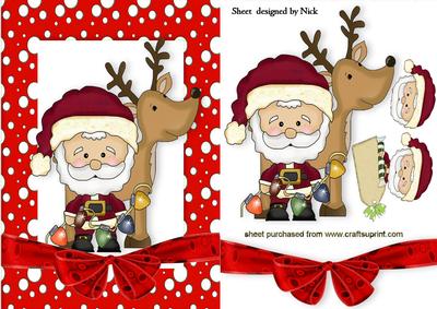 Santa with His Reindeer in Snow Frame