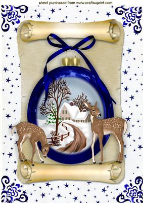 Beautiful Christmas Scene in a Bauble on a Scroll A4