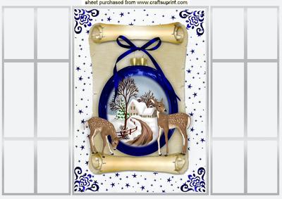 Beautiful Christmas Scene with Deers French Gatefold
