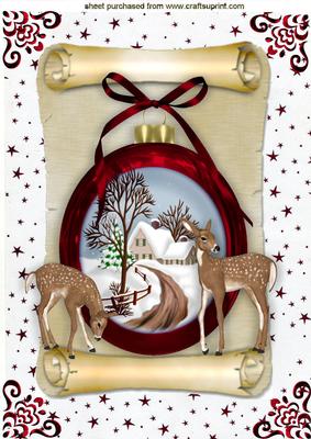 Beautiful Christmas Scene in Red Bauble on Scroll A4