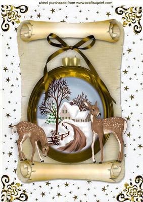 Beautiful Christmas Scene in Gold Bauble A4