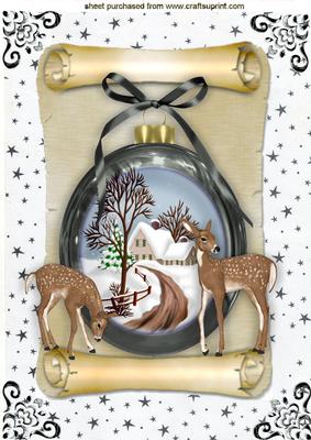 Beautiful Christmas Scene in Silver Bauble A4