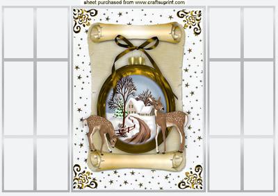 Beautiful Christmas Scene in Gold Bauble French Gatefold