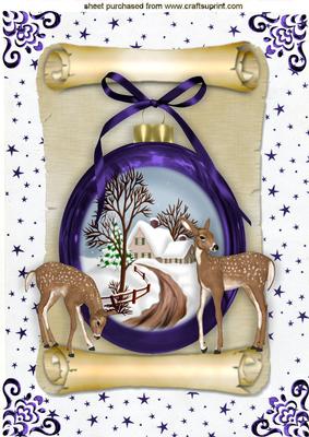 Christmas Snow Scene in Purple Bauble A4