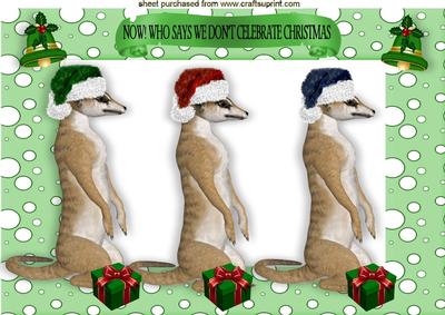 Cute! Cute! Cute! Meercats with Santa Hats on A4