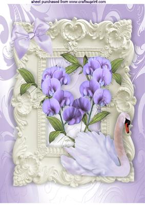 Lilac Flowers with Beautiful Swan in Ornate Frame A4