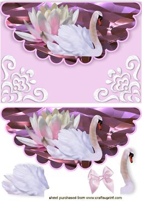 Lily with Beautiful Swan on a Jewelled Scalloped Envelope