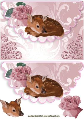 Cute Baby Fawn with Rose on Scalloped Envelope