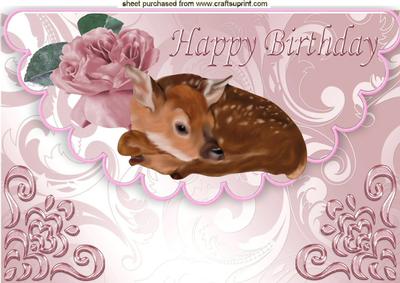 Cute Baby Fawn with Rose on Scalloped Envelope A4