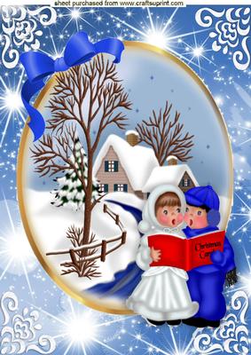 Beautiful Snow Scene with Cottage and Carol Singers, A4