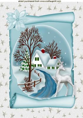 Pretty Cottage in a Lovely Snow Scene on a Scroll A4