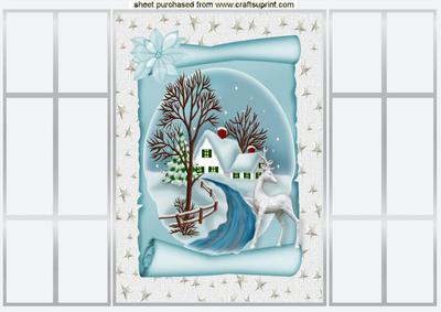Beautiful Snow Scene with Deer in Silver/blue Gatefold