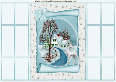 Ice Blue French Gatefold, of Cottage in Snow Scene