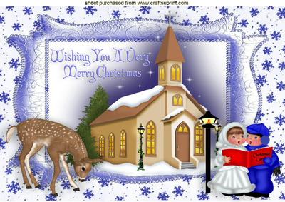 Christmas Carol Singers with Snow Scene and Church A4