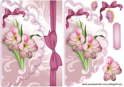 Pink Flowers with Butterflies on Scalloped Envelope