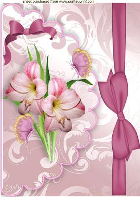 Pink Flowers with Butterflies on a Scalloped Envelope A4