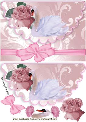Pink Rose with Swan on Scalloped Envelope