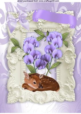 Lilac Flowers in Ornate Frame, with Baby Fawn A4