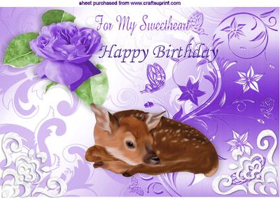 For My Sweetheart, Purple Rose with Baby Fawn A4